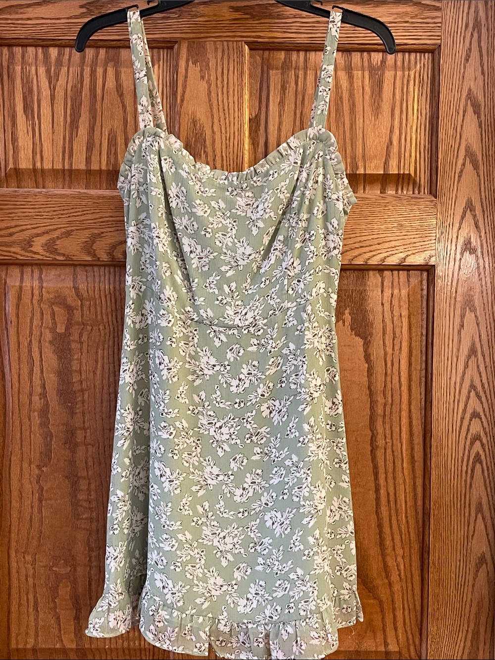 Lush Sage Green Floral Mini Dress with White Flowers